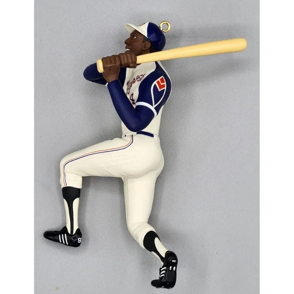 1997 Hallmark Hank Aaron At The Ballpark Christmas Tree Ornament & Trading Card